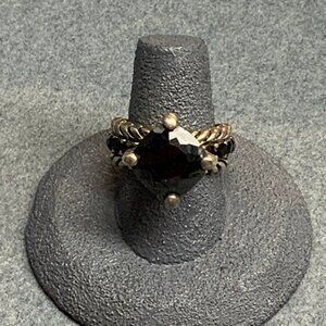 Premier Designs Rope Ring Size 7 As Is Silver Black Faceted Rhinestone Twisted